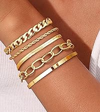 Chunky Gold Bracelet Set for Women