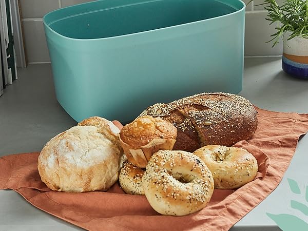 The roomy interior can easily hold two store bought loaves and more or a single large artisan loaf.