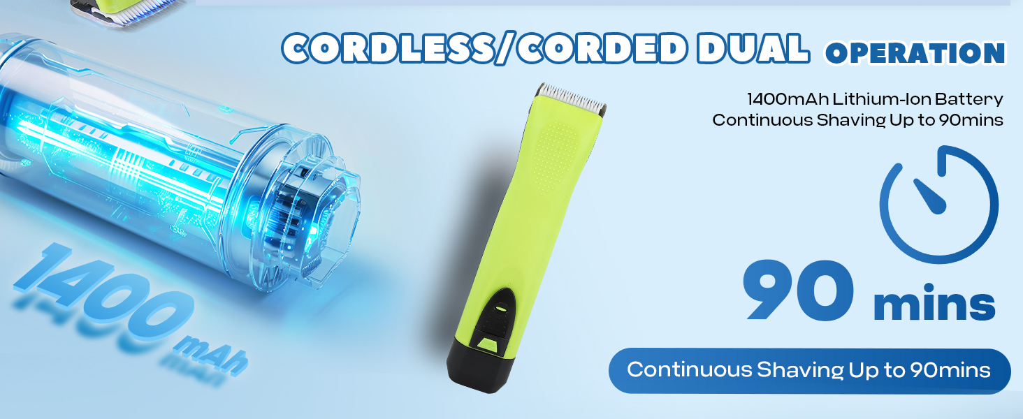 Luzrise Cordless Horse Clippers, Professional Pet Grooming Clippers, 2 Speed Pet Trimmer