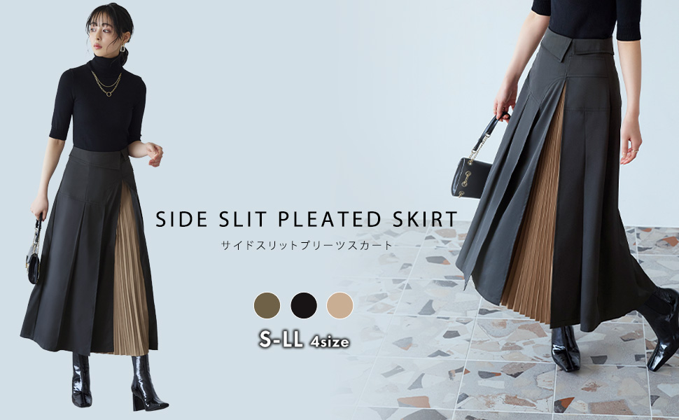 プリーツプリーズ スリットスカート サイズ3 サイドスリットプリーツスカート「BSK1220」