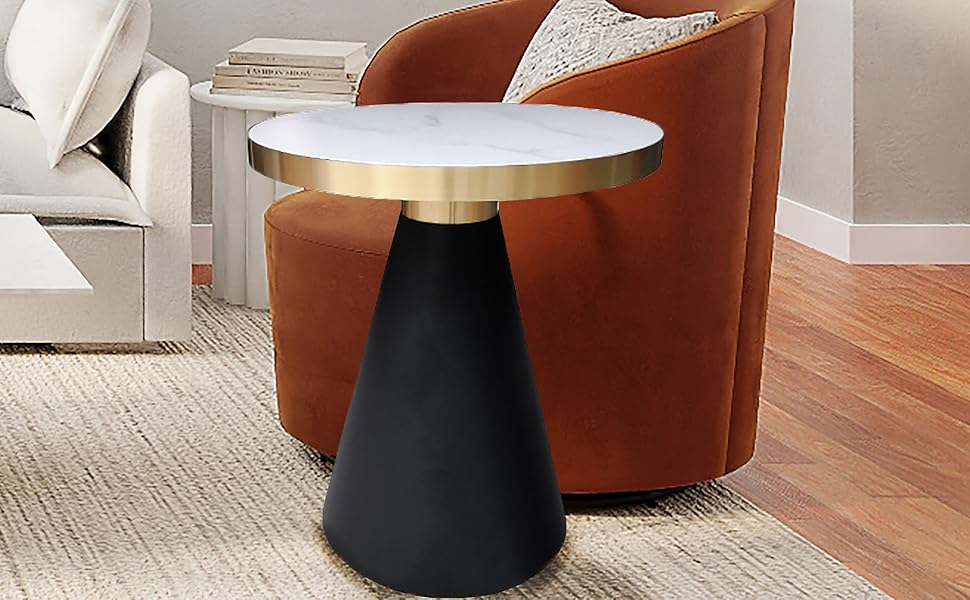 First of a Kind Round White top Modern Side Table with