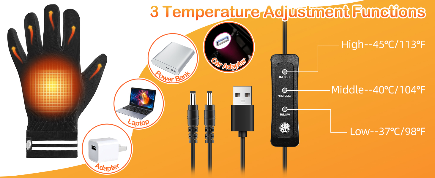 Heated Gloves for Women Men, Xakay USB Waterproof Thermal Gloves Unisex