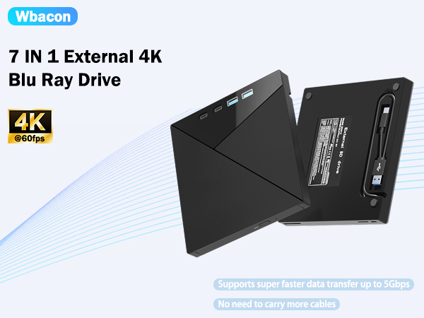 4K DVDプレーヤー Amazon.com: 7 in 1 External Blu Ray Drive, 4k Blu Ray Burner