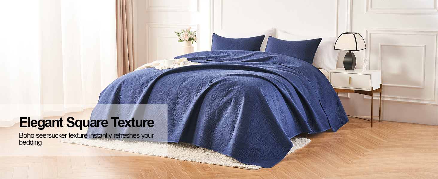 WURUIBO Navy Blue Twin Quilt Bedding Set, Embossing