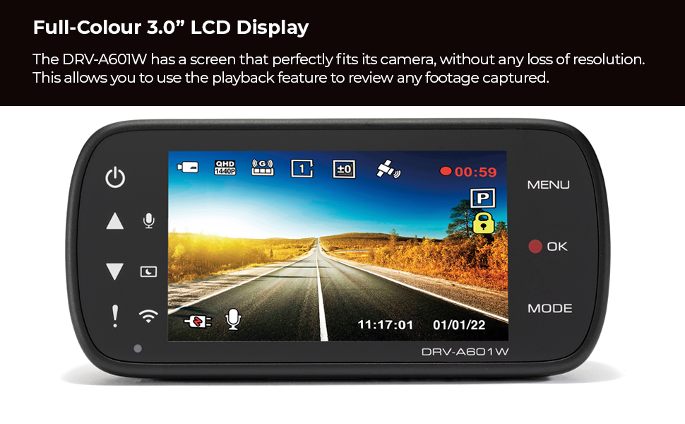 KENWOOD DRVA601W 4K Ultra HD Dash Cam 3.0" LCD Screen 64GB micro