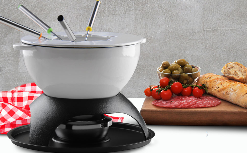 Artestia Cast Iron Fondue Pot Set, Cast Iron Chocolate