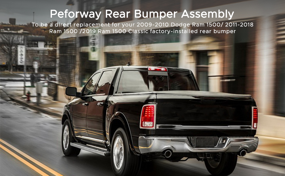 Rear Bumper Assembly 2009-2018 Dodge Ram 1500 Aftermarket Replacement CH1103118 Chrome Steel