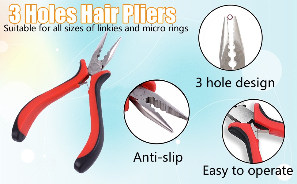 3pcs Hair Extension Tool Kit Plier Pulling Needle Micro Rings for