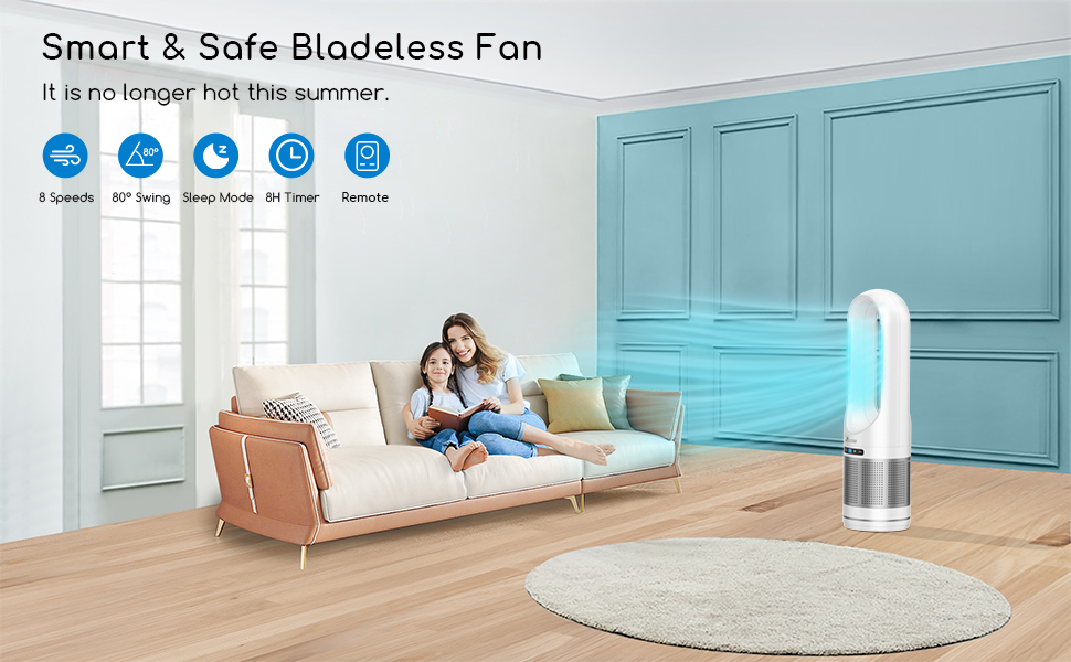 ZICOOLER Tower Fan with Remote, Bladeless Fan for Bedroom, Quiet