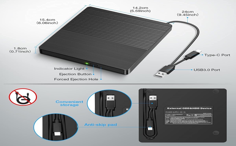 5in1 Multifunction External Optical Drive Laptop Burner Plugin