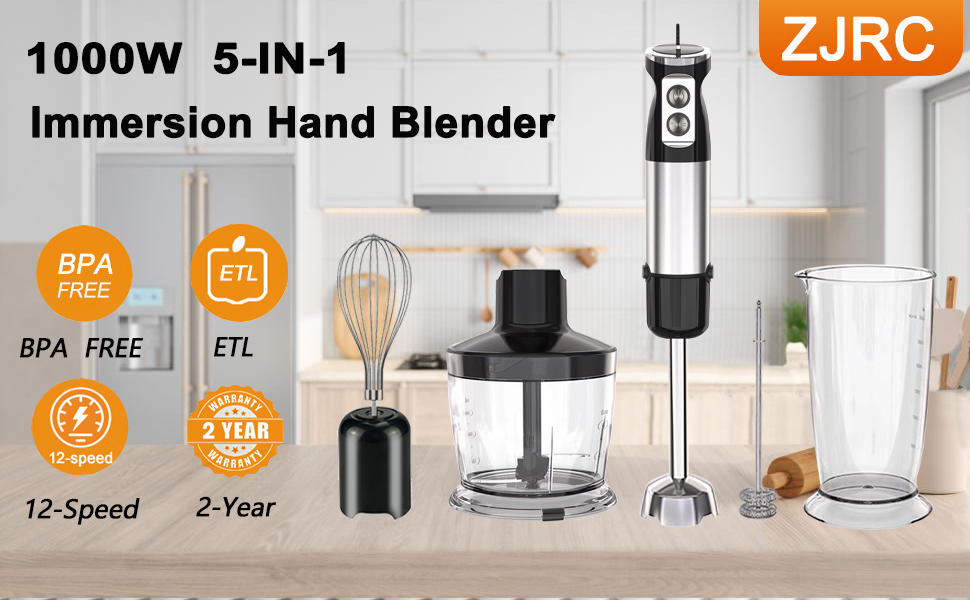 ZJRC Immersion Blender, 1000W AntiScratch 5in1 Hand
