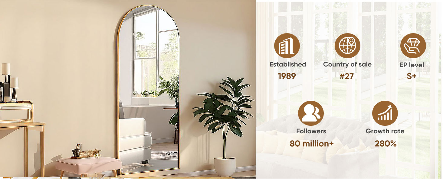 KOMCOTE Floor Mirror, Oversized Full Length Mirror, Arch