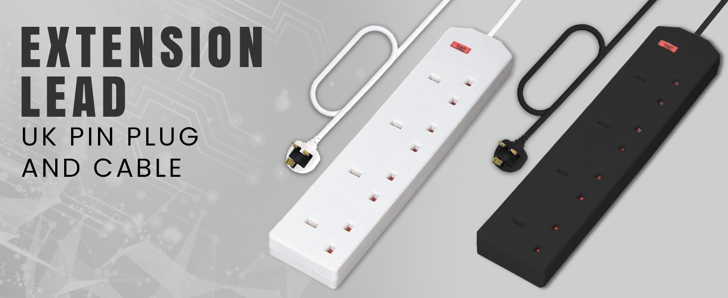 KMART 4 Gang 2 Metre Extension Lead UK Pin Plug And Cable 250v Power