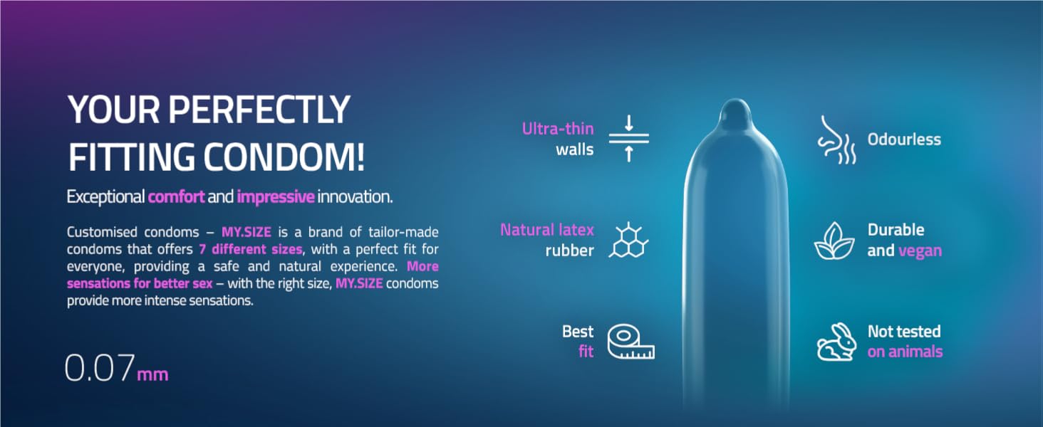 MY.SIZE Classic Condoms Size 7 I 69 mm Width I 3 Pieces Trial Pack I ...