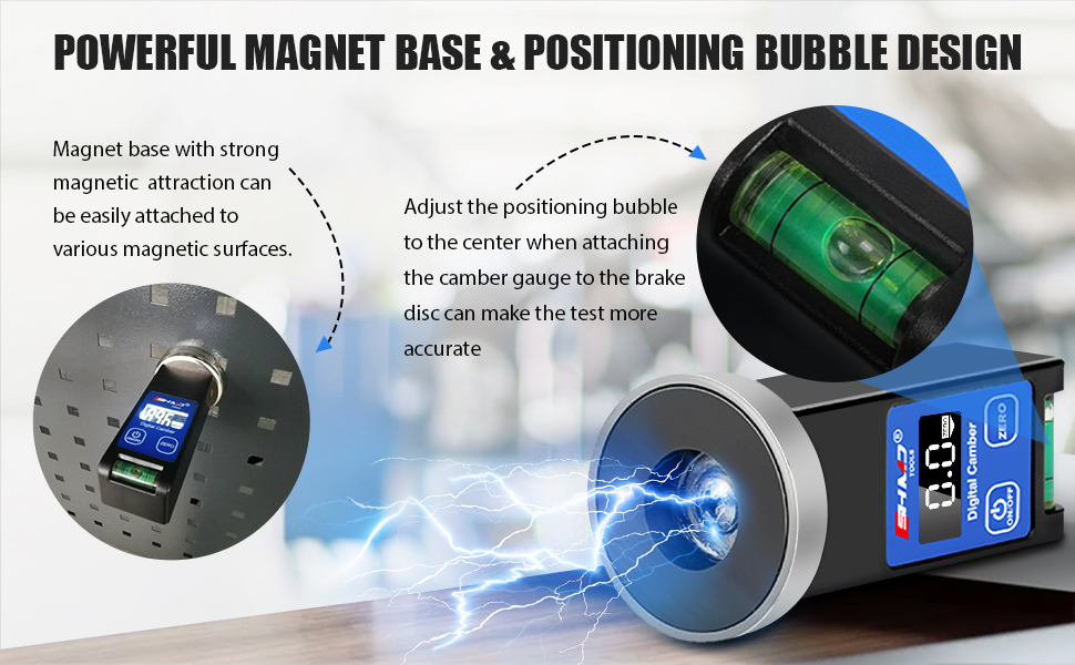 POWERFUL MAGNET BASE & POSITIONING BUBBLE DESIGN