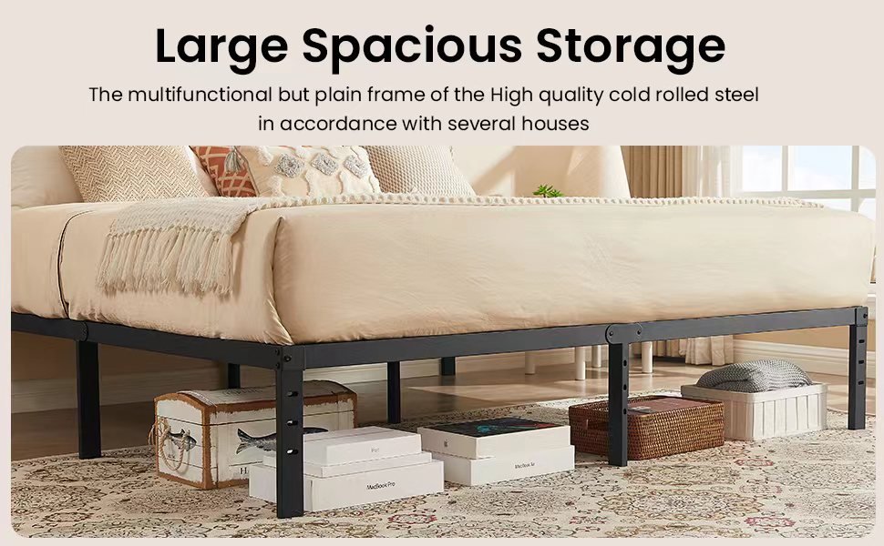 HiBed Queen Bed Frame, 14” Height Noise Free Metal Platform