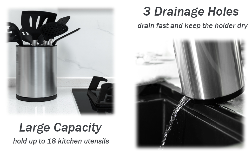 360° Rotating Stainless Steel Utensil Crock