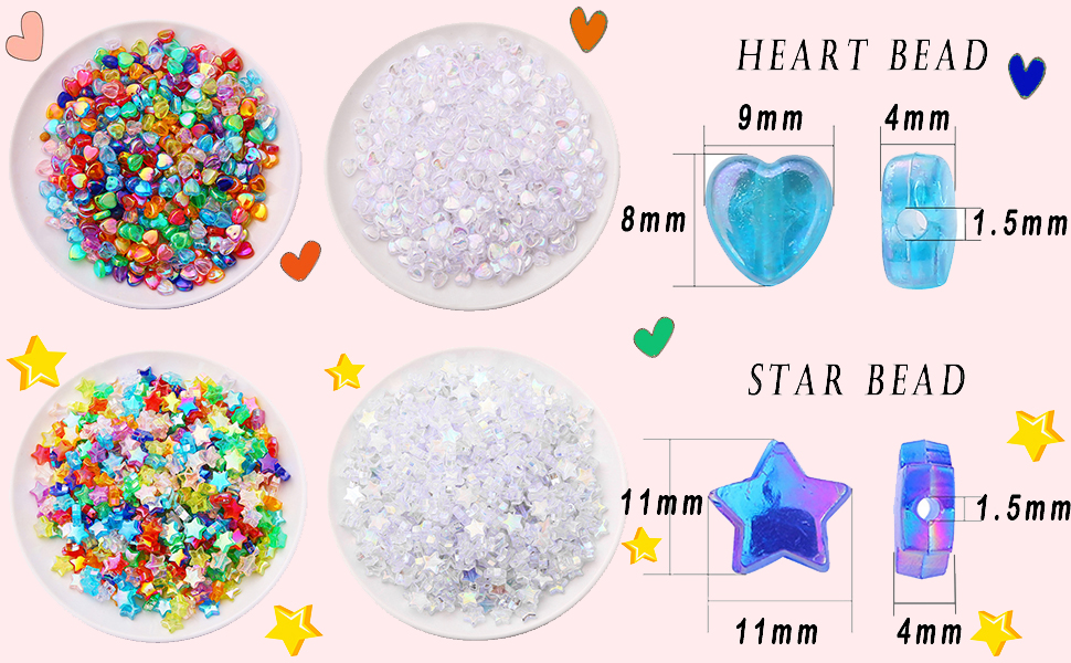 200pcs AB Acrylic Beads Crystal Star Beads Heart Beads for