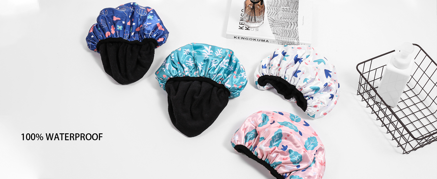 Terry Cloth Lined Shower Caps YIZIJIZI Triple Layer