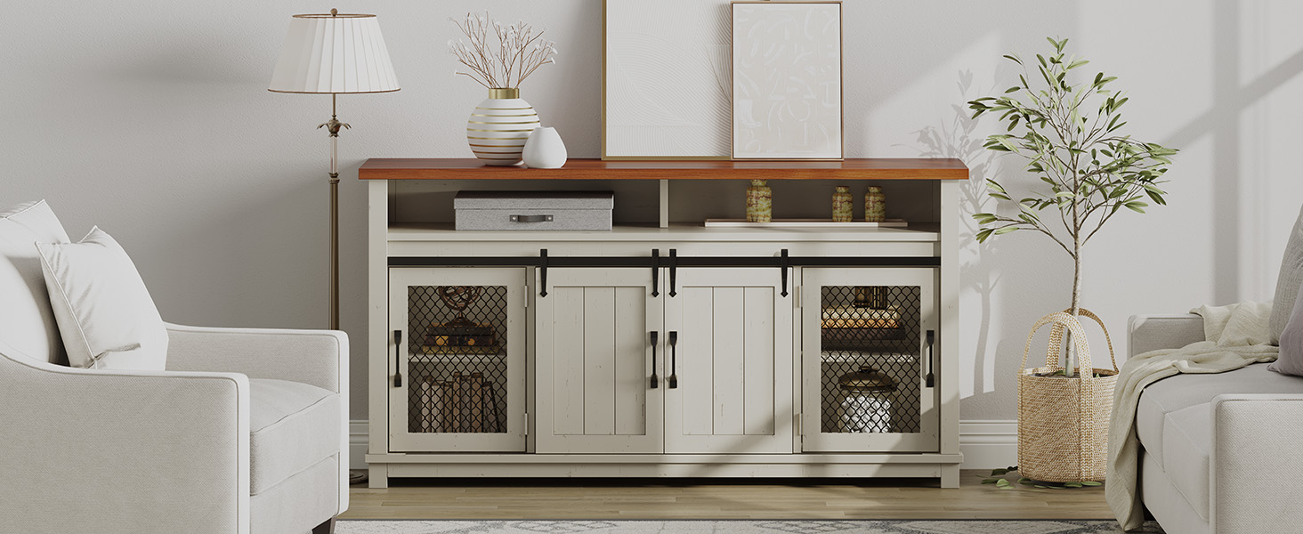 Coffee Bar Cabinet with Sliding Barn Doors