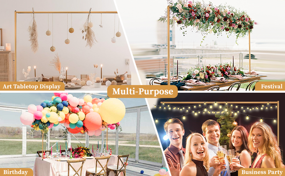 Adjustable Over the Table Rod Stand with Clamps Gold Table Arch Stand