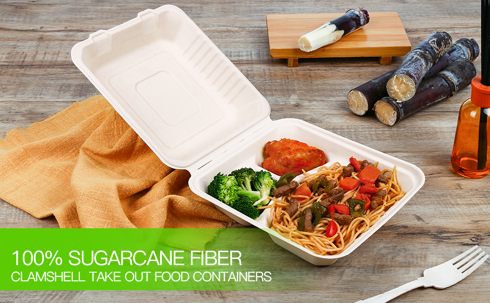 Sunlive 100 Home Compostable 50 Pack Disposable Clamshell