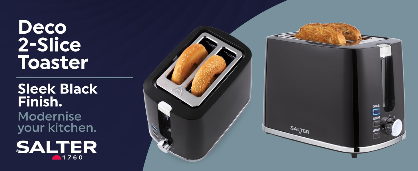 A sleek 2-slice toaster by Salter, perfect for toasting bread and bagels.