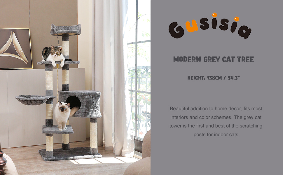 Gusisia 54.3 Inch Cat Tree, Kitty Toy Cat Scratching Post
