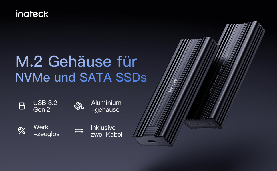 Inateck M.2 NVMe Hard Drive Enclosure with 10Gbps Transmission, M.2