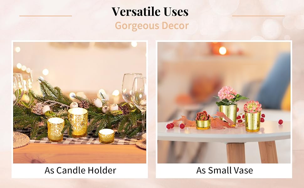 Nuptio Glass Tealight Candle Holder 6 Pack Gold Tea Light Holders Bulk