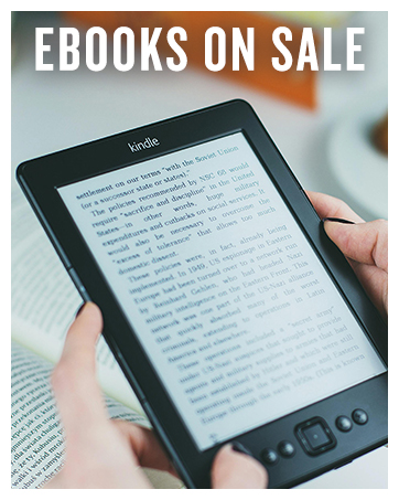 'Ebooks on Sale' text with an image of a kindle
