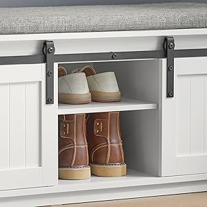 SoBuy FSR133-W Schuhbank Mit Sitzfläche Sitzbank Mit Stauraum Dielenbank Mit Schiebetüren Schuhtruhe Sitzkommode Schuhregal Schmal BHT Ca.: 120x45x35cm 13 1