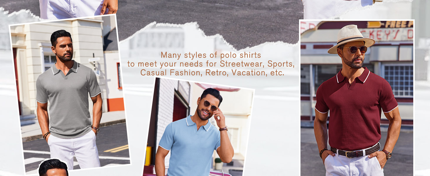 Mens Polo Shirts Short Sleeve Casual Knit Polo