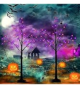 2-Pack 4FT Lighted Black Halloween Tree with 96 LED Orange & Purple Lights (Higher Size & Floor S...