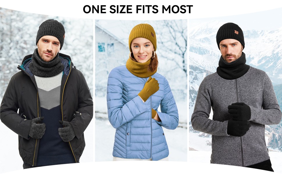 winter beanie scarf and gloves set for men and women