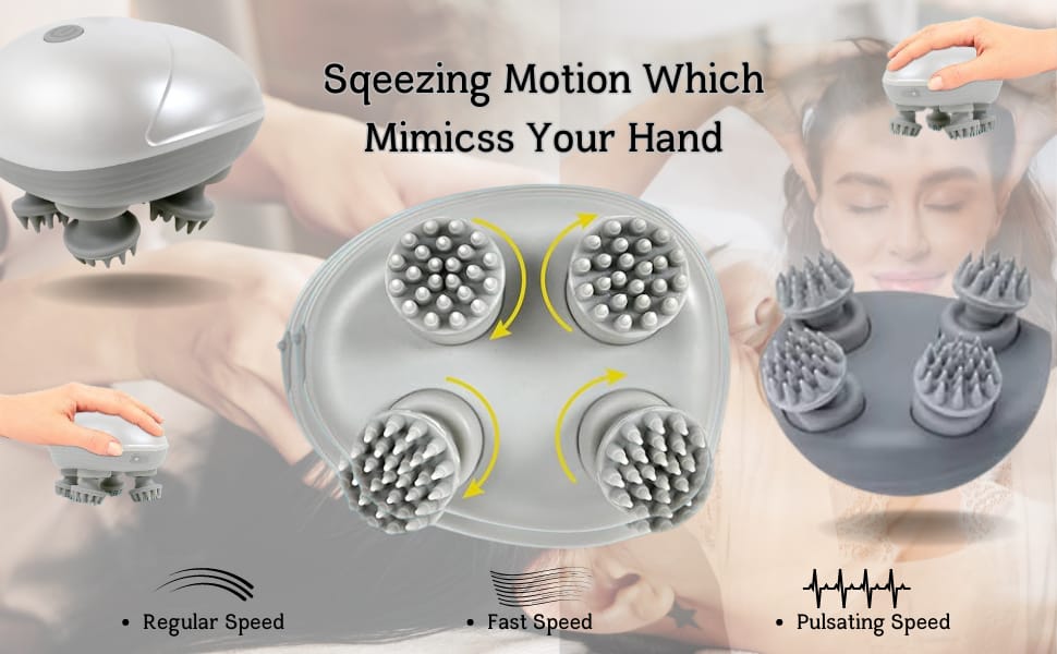 4 rotating massage head with gopinathecom electric scalp massage | Child development, relief from stress, wireless USB rechargeable head massage for relaxation | 3-speed vibration and 15 minutes auto timer Skull Massage Brush