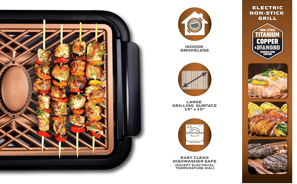 smoke-less grill, electric grill, 4 settings, easy clean up, toxin free, non-stick, 