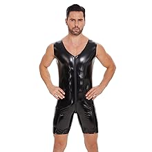 Men shiny leather bodysuit crotchless