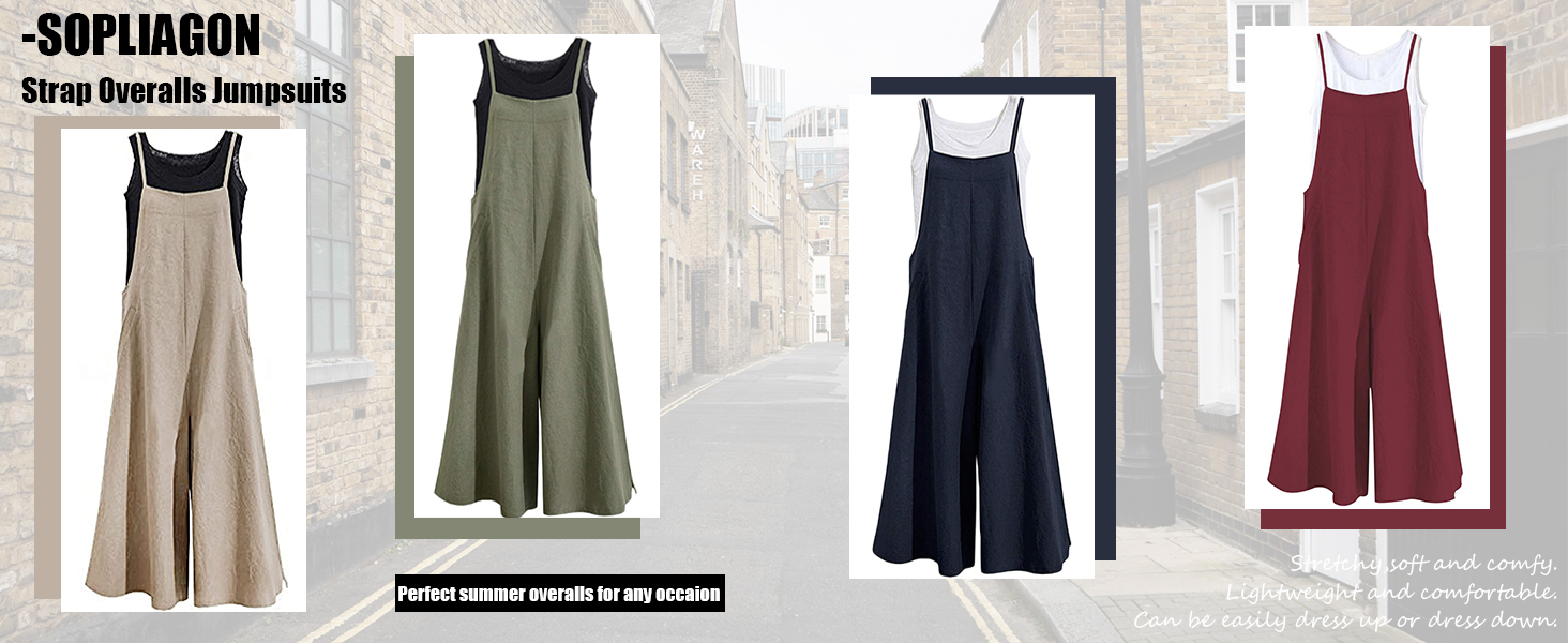 Womens Summer Casual Jumpsuits Spaghetti Strap Overalls
