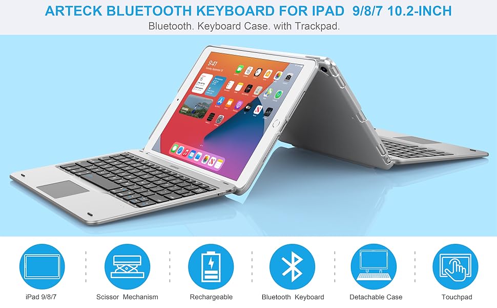 Arteck iPad 9th Gen 10.2inch 2021 Keyboard Case with Track Pad