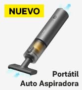 El texto dice «NUEVO» y «Portatil Auto Aspiradora». Imagen del producto que muestra una aspiradora portátil sobre un fondo blanco con texto superpuesto.