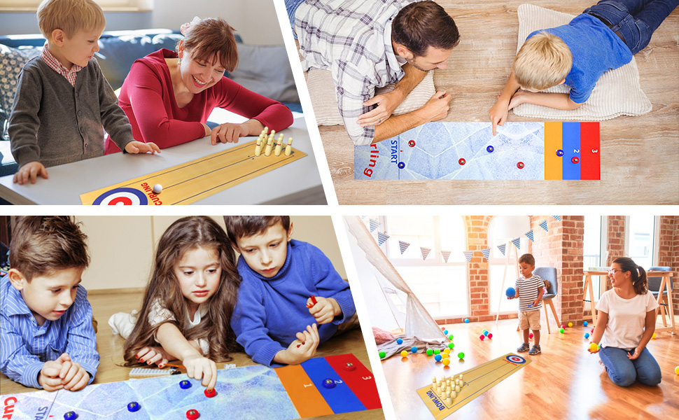3 in 1 tabletop curling bowling shuffleboard game set family adults kids portable game educational