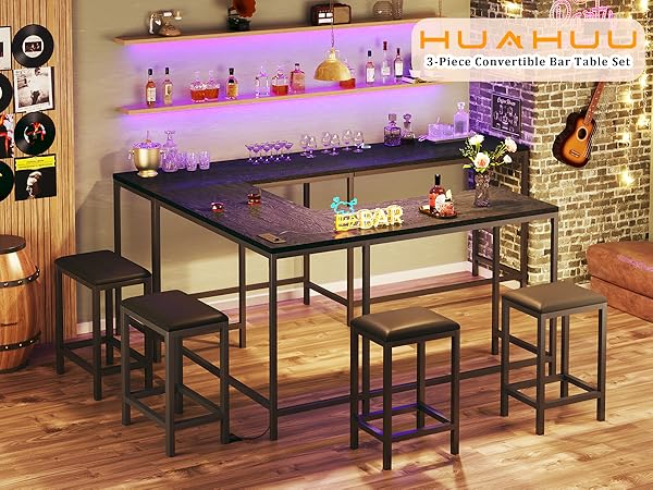 Amazon.com - HUAHUU Bar Table and Chairs Set for 2-4, 63