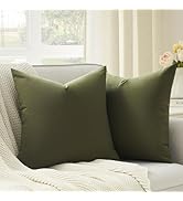 Topfinel Olive Green Linen Pillow Covers 18x18 inches for Couch, Cozy Textured Rustic Decorative ...