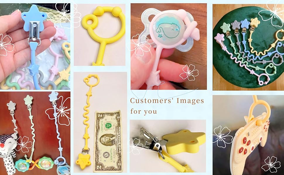 Pacifier Clip with Extended Straps, Extended Length Clips for Pacifiers, Silicone