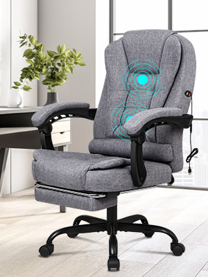 ELFORDSON Massage Office Chair With Footrest Executive Gaming Seat Breathable Fabric Upholstery, Grey 11 DP02