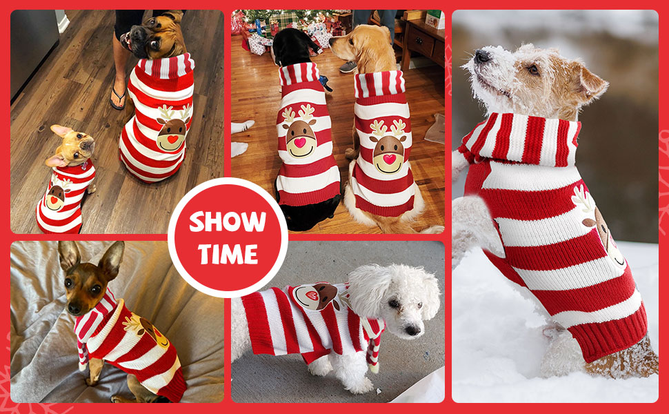 XGDMEIL Dog Christmas Sweater Scarf Cute Striped Reindeer