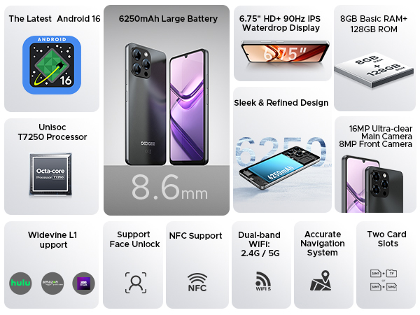Amazon.com: DOOGEE Note 58 Android 16 Unlocked Phones, 32GB+