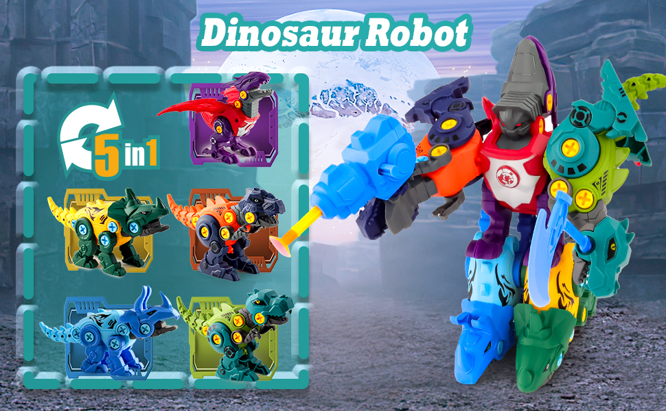 deAO Dinosaur 5 in 1 Combiner Transformer Robot Toys for