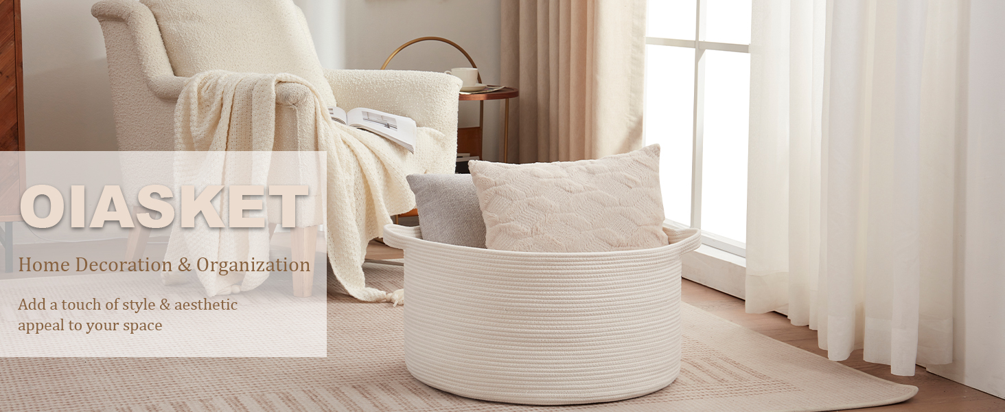 OIASKET Large Woven Baskets for Storage, 22.8" x 22.8" x 13